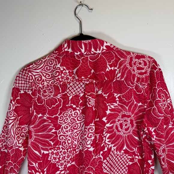 Talbots Long Sleeve Pink Floral Linen Shirt Size Small Petite - Picture 9 of 14